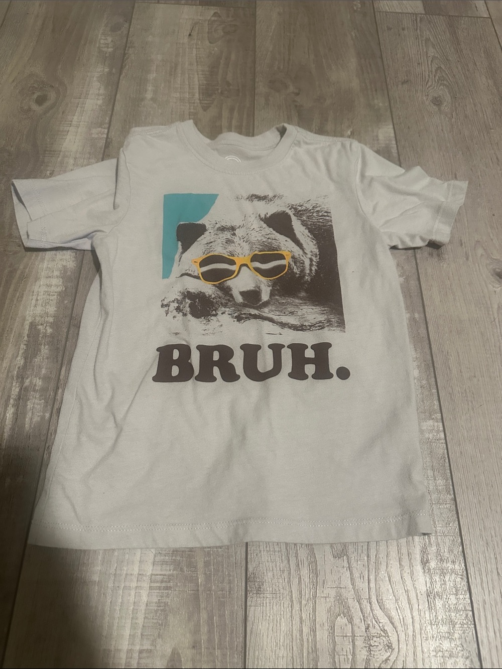 wonder nation White Tee with Bear Graphic and Yellow Sunglasses